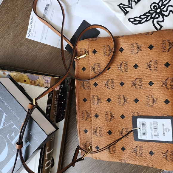 MCM Tan Visetos Crossbody Pouch Bag with Strap - Picture 4 of 6